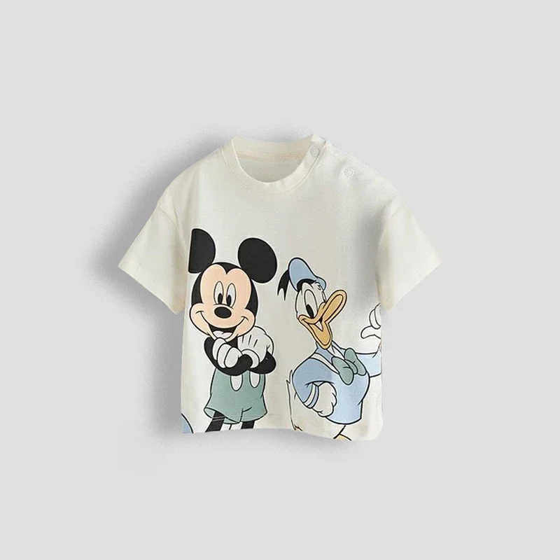 Casualowe koszulki z krótkim rękawem biały t-shirt nadruk z myszką Mickey topy z okrągłym dekoltem letnie ubrania dla dzieci kostium marki Disney