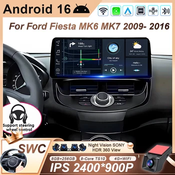 Radio de coche de 12.3 pulgadas con GPS, Carplay inalámbrico, pantalla QLED para Ford Fiesta MK6 MK7 2009-2016 LHD RHD, reproductor multimedia de video Android. 1