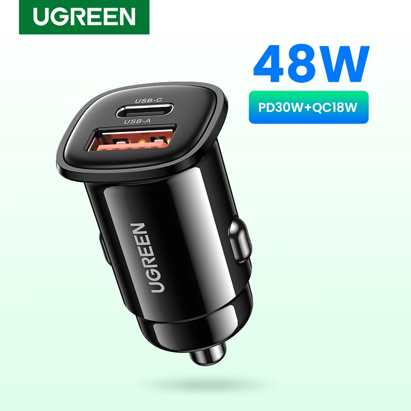 Caricabatteria da auto UGREEN 30W PD Quick Charge QC4.0 3.0 SCP tipo C caricabatteria da auto USB veloce per iPhone 14 13 12 caricabatterie per cellulare Xiaomi