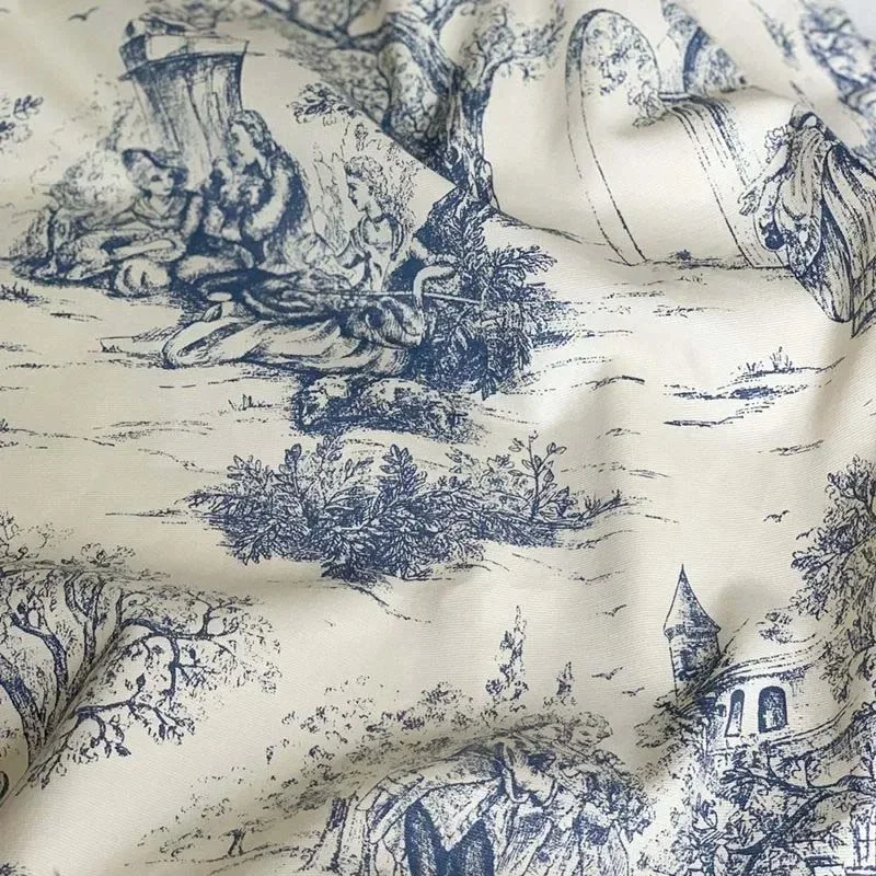 Blue Printed Tablecloth Classic French Village Rustic Table Cover Rectangle Oblong Tabletop for Kitchen & Dining Room Home Decor 5