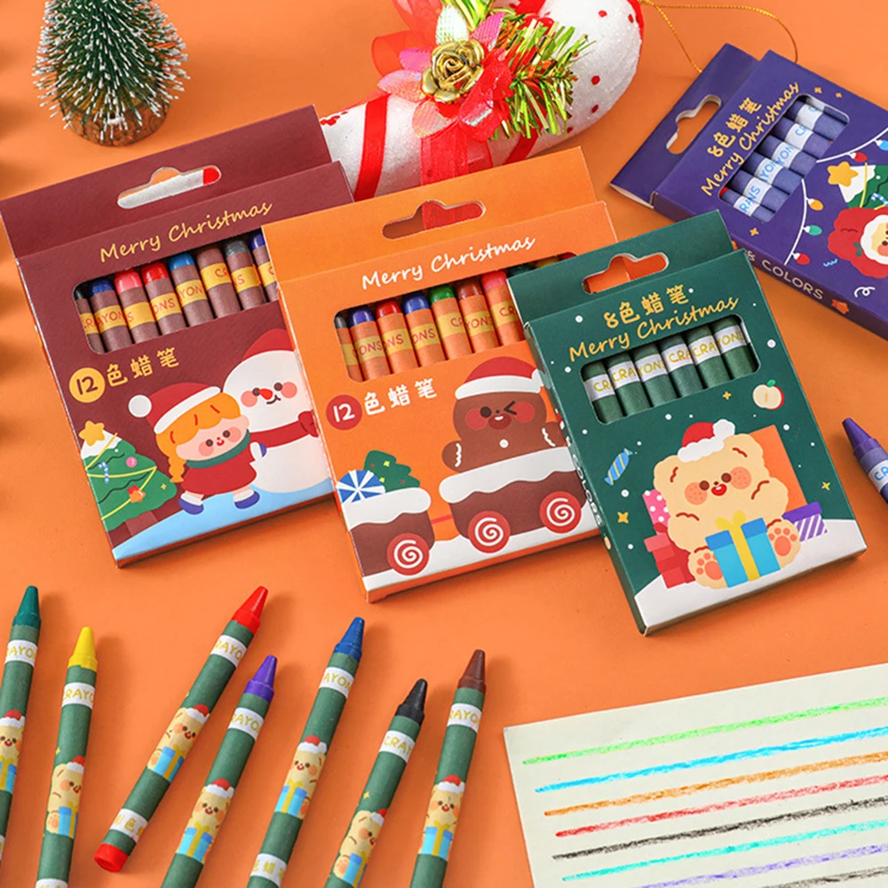 8/12 Color Christmas Crayons Student Graffiti Painting Pen Art Painting Supplies Gifts Stationery