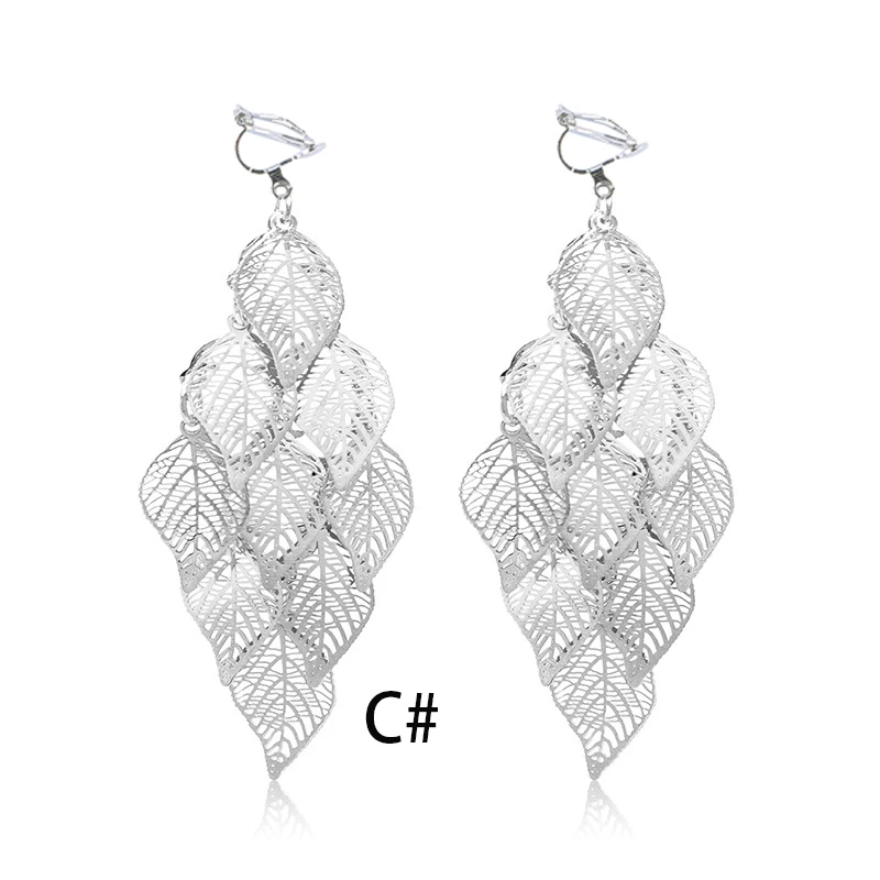 Clip on Earrings Bohemian Vintage Hollow Leaf For Women