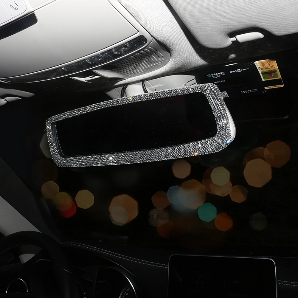 Shiny Rhinestone Car Rearview Mirror Cover Decorative Bling Auto Rear View Mirror Auto Case Rear Interior Car Accessories