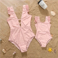 Mom and Daughter Matching Clothes 2025 Summer Women Girls One-Piece Suit Swimwear Ruffles Holiday Beachwear High Waist Swimsuit 1