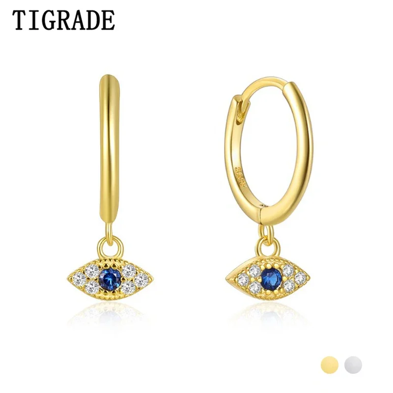 

Tigrade Real 925 Sterling Silver Demon Eyes Earrings Blue CZ Evil Eye Hoop Earrings For Women Girls Crystal Earring Jewelry Gift