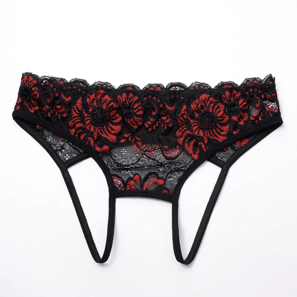

Sexy Women's Lace G-String Open Crotch Open Butt Panties Floral Embroidery Briefs Tempting Underwear Skin-Friendly Lingerie