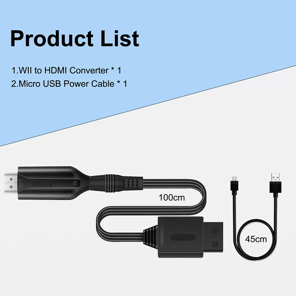 HDMI Adapter Wii to HDMI Converter Adapter Video Cable 1080P Male to Male Wii2HDMI Converter Plug and Play for Wii HDTV Display