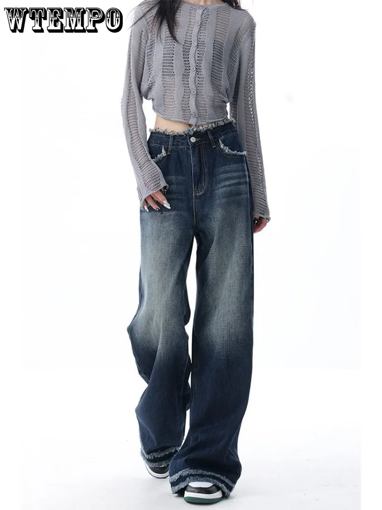 

WTEMPO Jeans Women Vintage American Style High Street Gradient Color Mopping Versatile Hip Hop Hipsters Denim Trousers Autumn