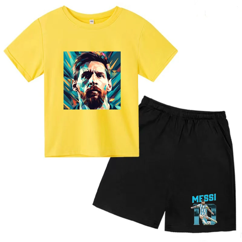 아동용 반팔 티셔츠 축구 운동복, 3-13 세 남녀 유아, NO.10 연예인 선풍기 상의 및 반바지, 2P 캐주얼 스포츠 세트 
