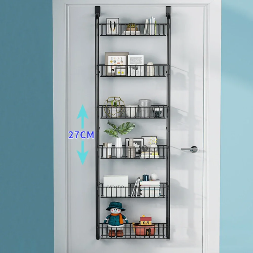 Storage Rack Over The Door Kitchen Bedroom Organizer Wall Hanging Basket Heavy-Duty Metal Multifunctional The Door Shelf Behind