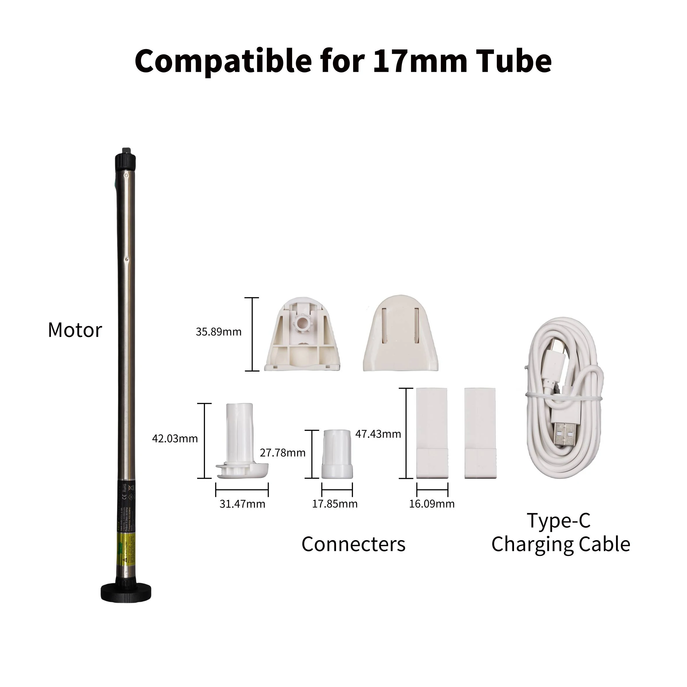 para 17mm, 25mm Tube, motorizado sombra cega elétrica, RF433, AM15, Novo