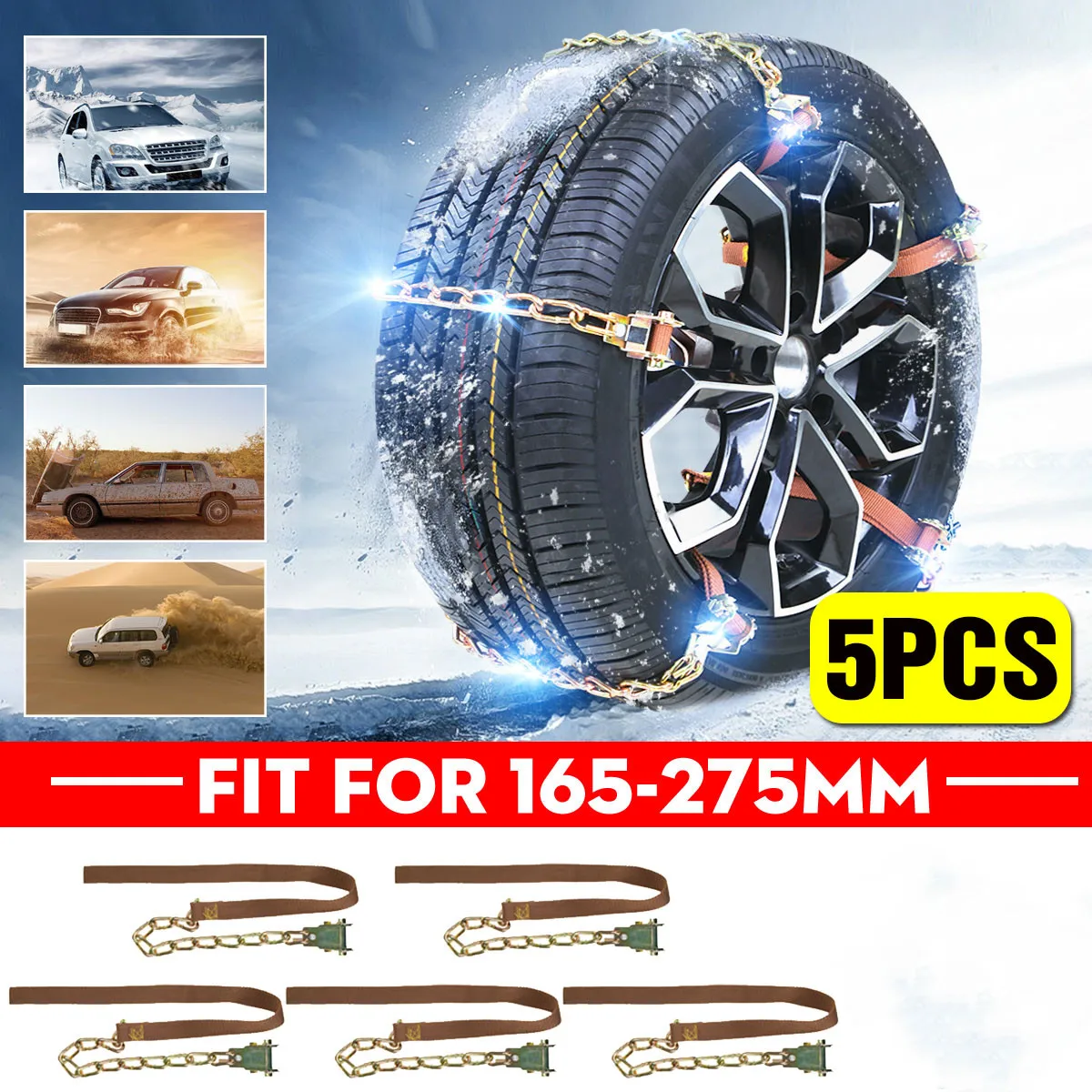 5PCS Car Tire Snow Chains Winter Car Truck Wheel Belt Mud Sand Emergency Adjustable Wear-resistant Anti-Skid Snow Chains