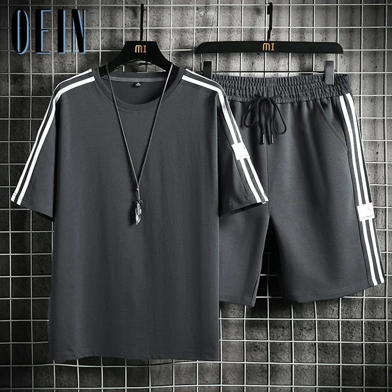 

Sets Men Casual Joggers Tracksuit Summer Loose Trendy Handsome Shorts T-shirts 2 Pcs Outfits All-match Clothing BF Streetwear