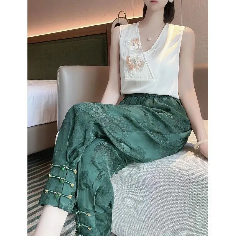 new Chinese syle fashion Chinoiserie casual pants Summer fashion design sense lady women vintage cheongsam trousers