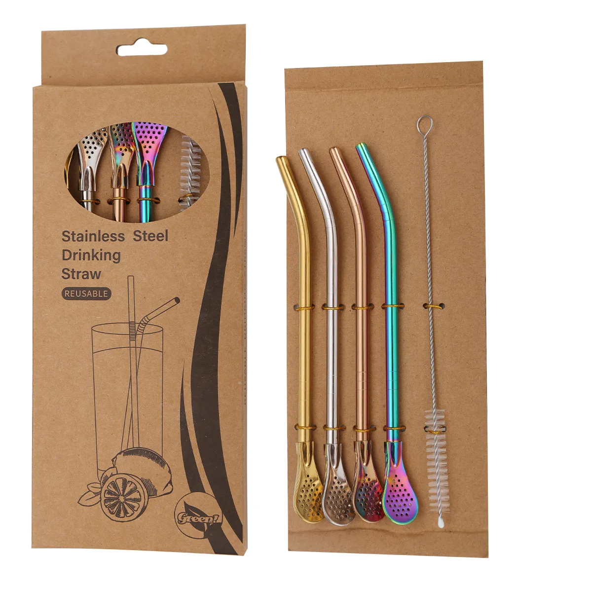 Eco-Friendly Stainless Steel Drinking Straws with Cleaning Brush