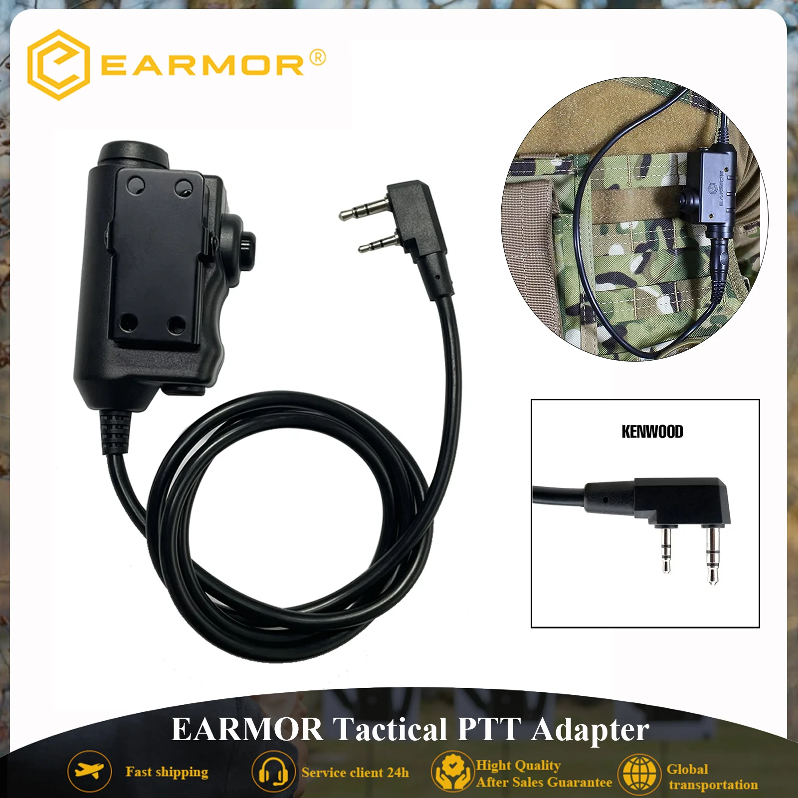 OPSMEN EARMOR Tactical M51 PTT Cable Plug Headset Adapter for Kenwood Baofeng UV-5R UV-5RE Plus BF-888S Walkie Talkie Ham Radio