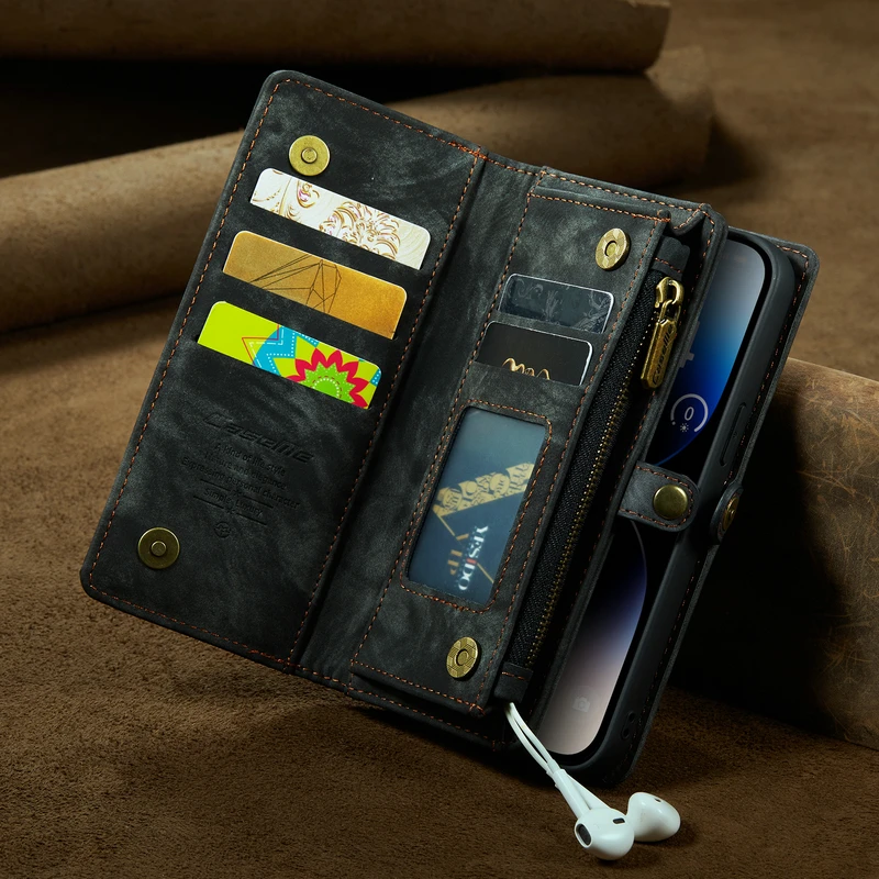 For iPhone 14 11 12 Pro XS Max XR Wallet Case Flip Zipper Leather wallet Cover For iPhone SE 6 s 7 8 Plus Magnetic PU Phone Case