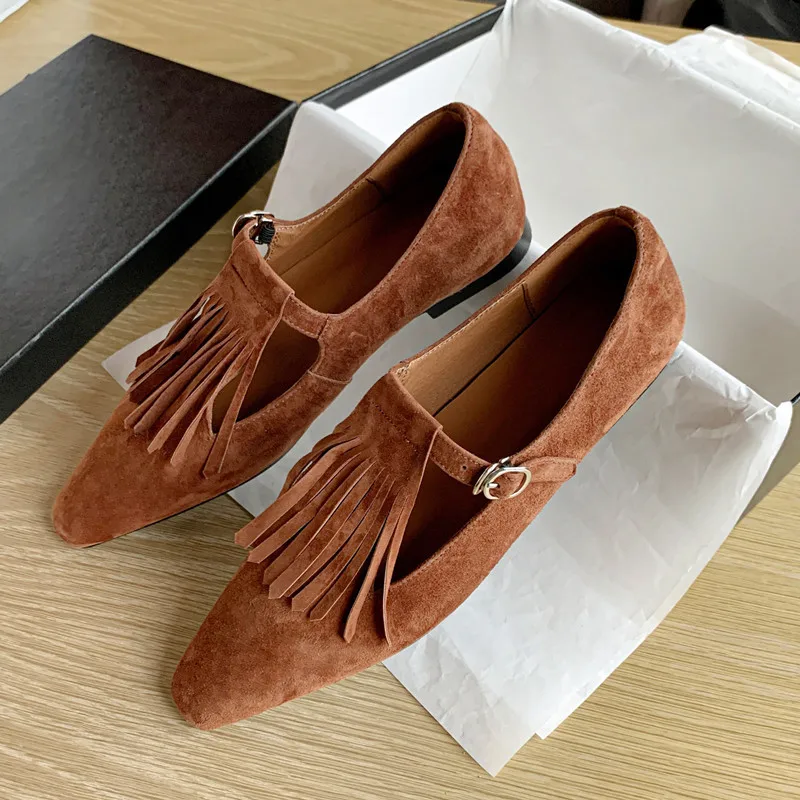 

MKKHOU Fashion Flat Shoes New High Quality Suede Tassel Retro Soft Sole Women Shoes Daily Casual Lightweight Shoes
