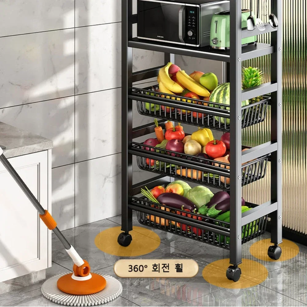 Kitchen Basket Storage Rack Multifunctional Fruits Storage Rack Movable Rolling Cart Kitchen Modern Simplicity Organizer Shelf