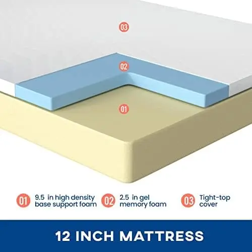 Twin Mattress 12 inch Gel Memory Foam Mattress Medium Firm Mattresses for Cool Sleep Relieving Pressure Relief Ce