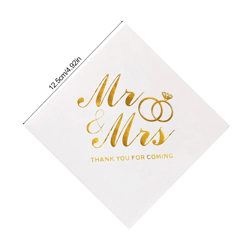 20-100Pcs Mr Mrs Paper Napkins Wedding Table Decoration Bronzing Cocktail Dessert Disposable Napkin Bridal Shower Party Supplies