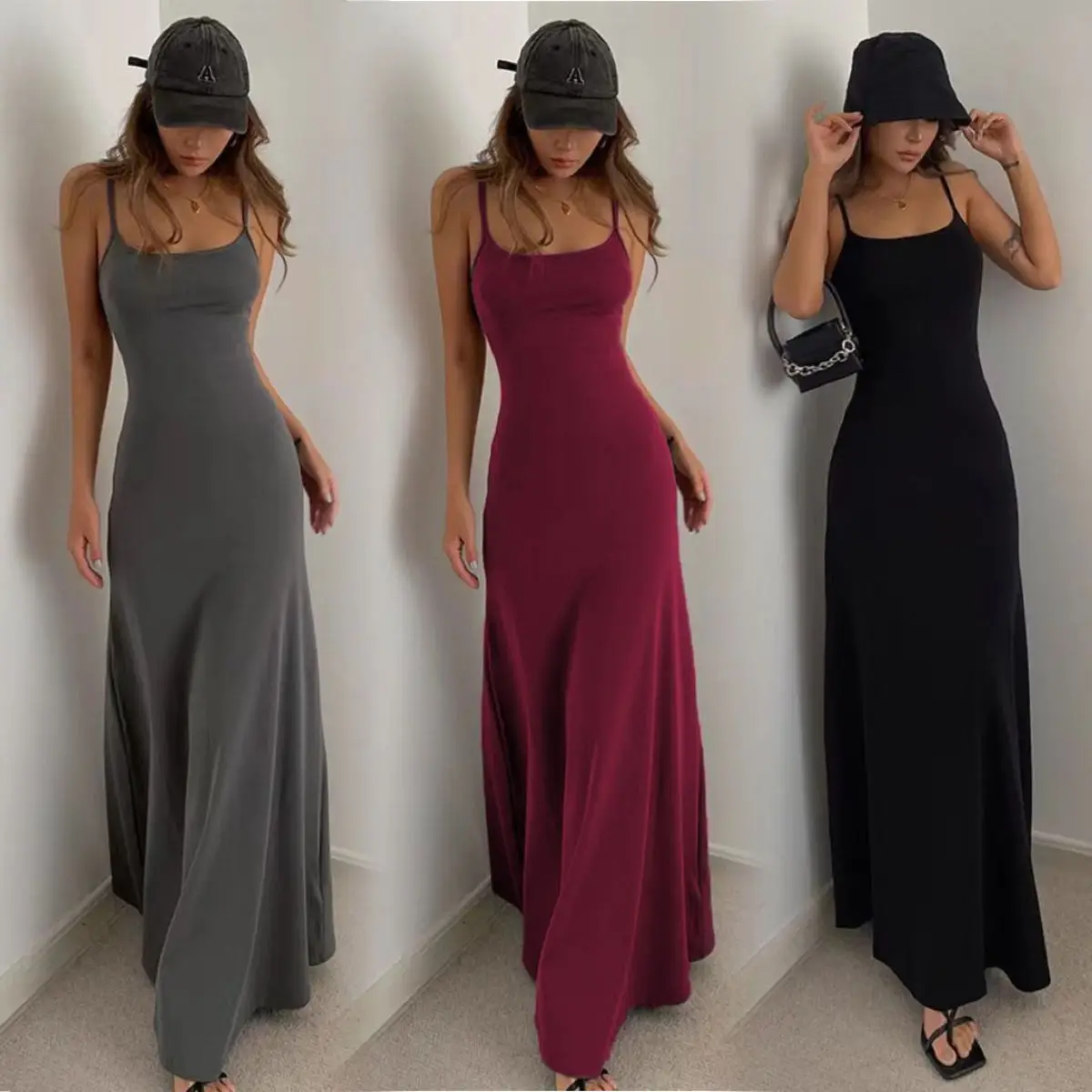

European and American Style High Waisted Slimming Camisole Dress for Women's Summer 2024 New Sleeveless Casual A-line Knee Lengt