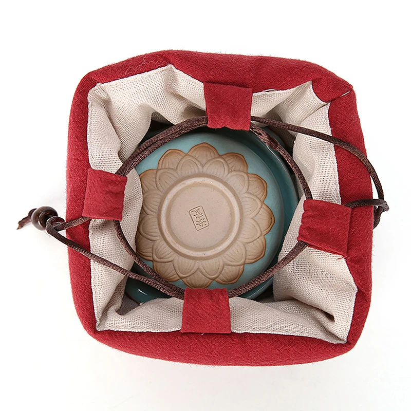 Tea Set Bag Cotton Linen Crafts Tea Cup Cloth Bag Travel Portable Set Shock-Resistant Anti-Collision Thickened Storage