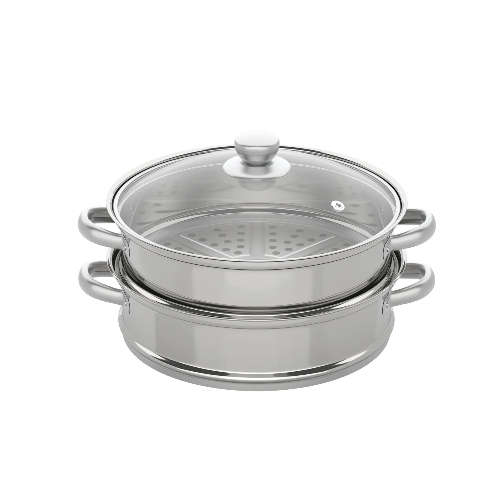 3-Tier Stainless Steel Steamer Pot with Glass Lid, Induction/Gas Stove Compatible, 28cm Multi-Layer Cookware