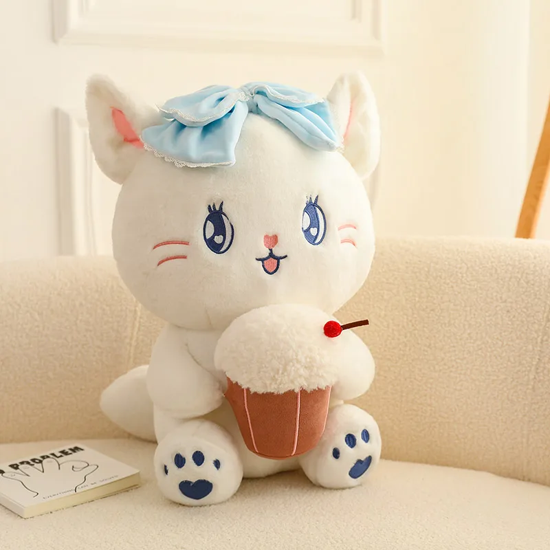 

25-45CM Lovely Plush Cat Holding Ice Cream Toy Cute Cat with Bowknot Pillow Stuffed Soft Animal Dolls for Girls Gifts