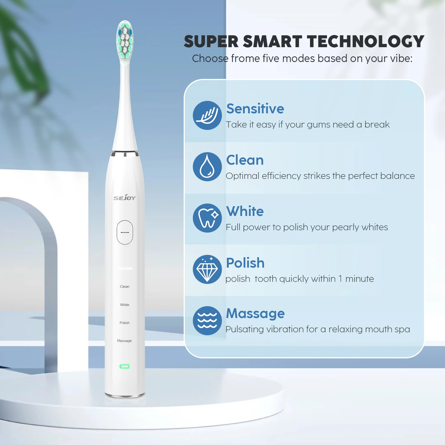 Smart Electric Toothbrush Rechargeable With 12pcs Replacement Head USB Tooth Brush 5 Modes Clean Whitening Sonic Toothbrush 3