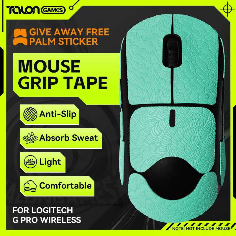 

Green TALONGAMES Mouse Grip Tape For Logitech Gpro Wireless Mouse,Palm Sweat Absorption, Side All Inclusive Anti-Slip Tape