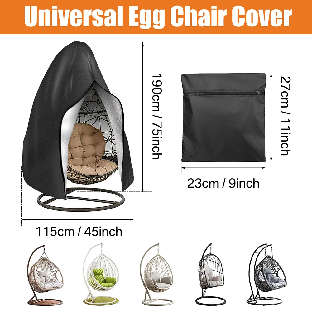 210D Patio Hanging Egg Chair Cover Waterproof Wind-Proof Swing Egg Chair Cover with Zipper Buckle for Outdoor