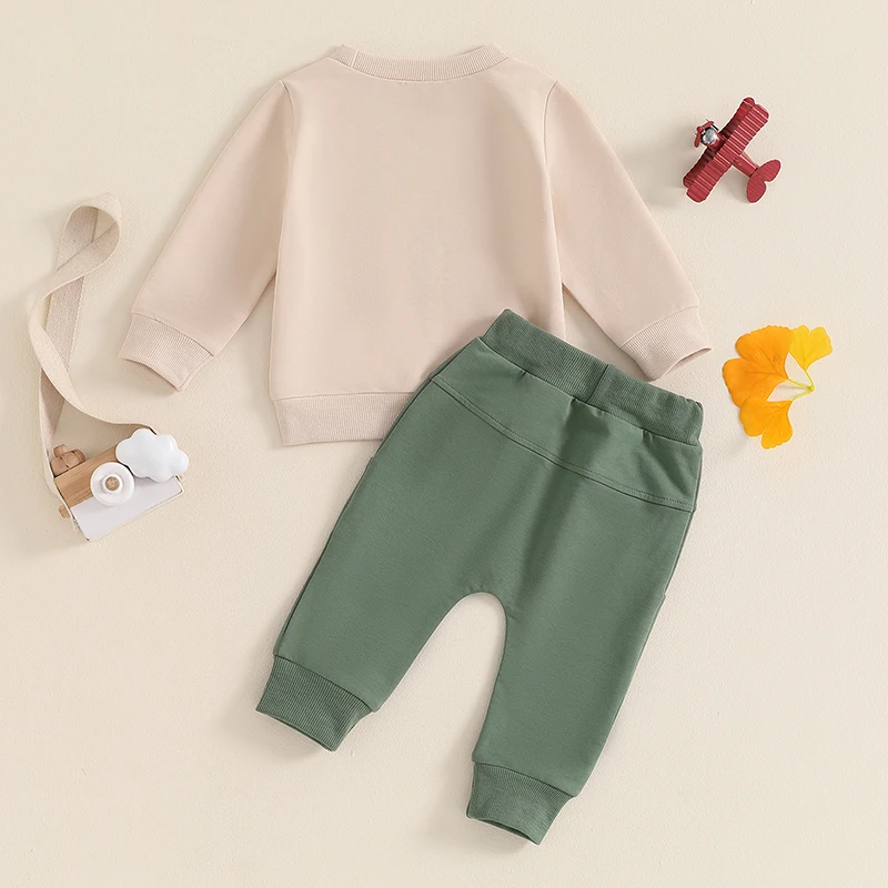 Toddler Boy Fall Winter Clothes Crewneck Sweatshirt Long Sleeve Letter Print Shirt with Pants Cute Baby Boy Outfits 3