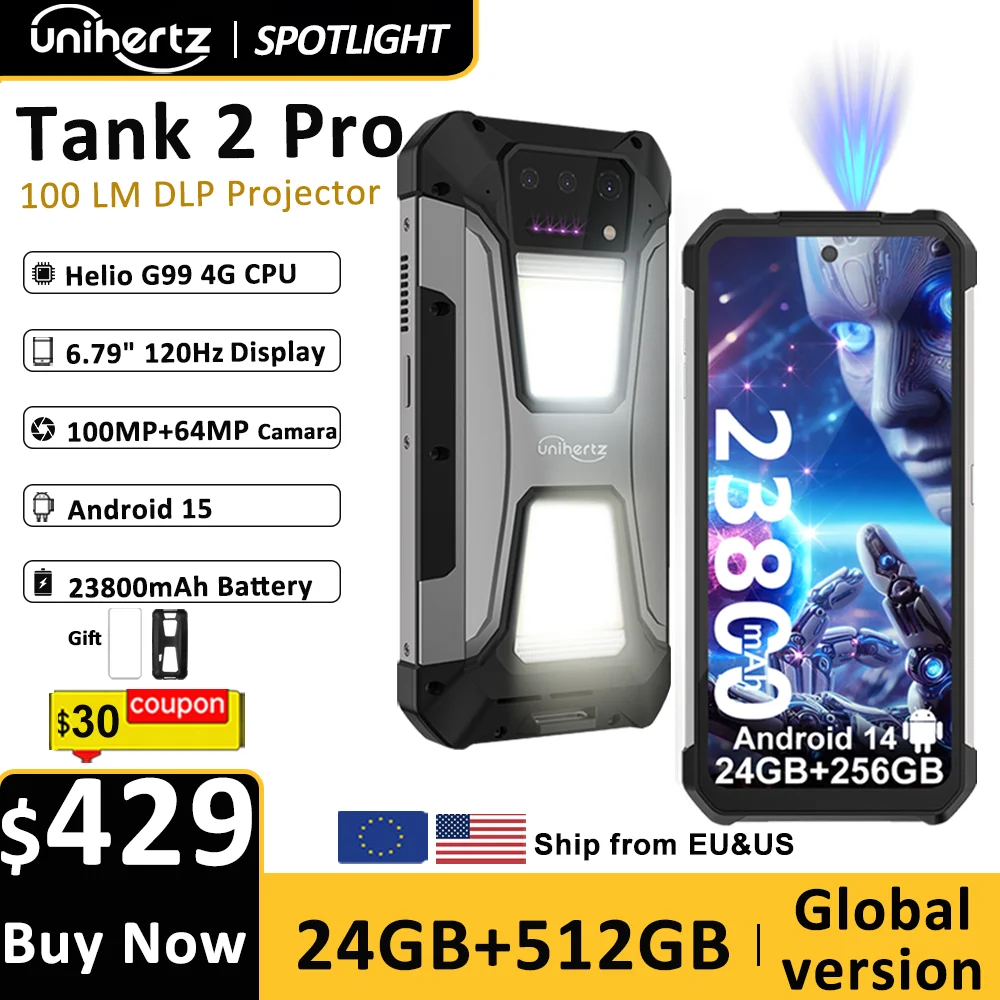 Unihertz Tank 2 PRO 8849 Rugged phones with Projector 2.4K 23800