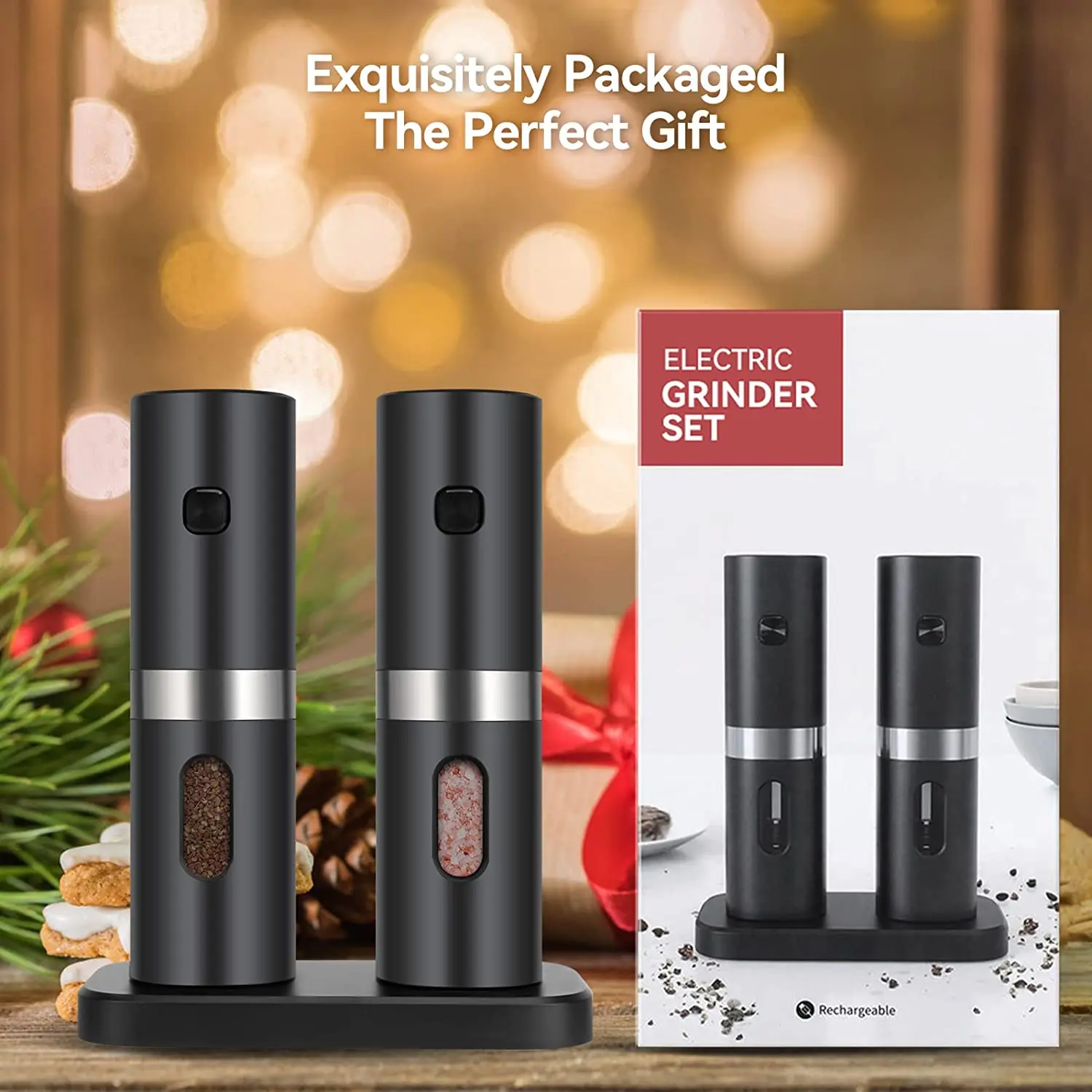 Electric Salt & Pepper Grinder Set – Rechargeable With LED Light – Easy One-Hand Operation - View #9