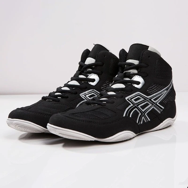 Men Women High Top Pro Wrestling Shoes Size 33-45 Light Weight Boxing Sneakers Kid Gym Training Fighting Boots Black Blue wrestling boots