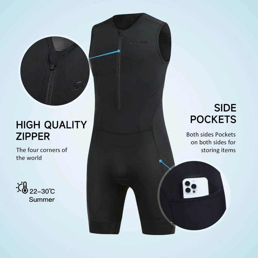 Men's Triathlon Cycling Suits Sleeveless Sponge Padded Quick-Drying for Running Swimming Triathlon KM25C03028