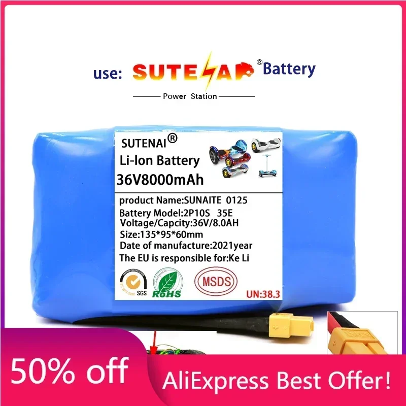 

100% New 36V 18650 Li-ion battery 10s2p 36v battery 8000mAh battery pack 42V 8000mah scooter twist car battery+Free Delivery