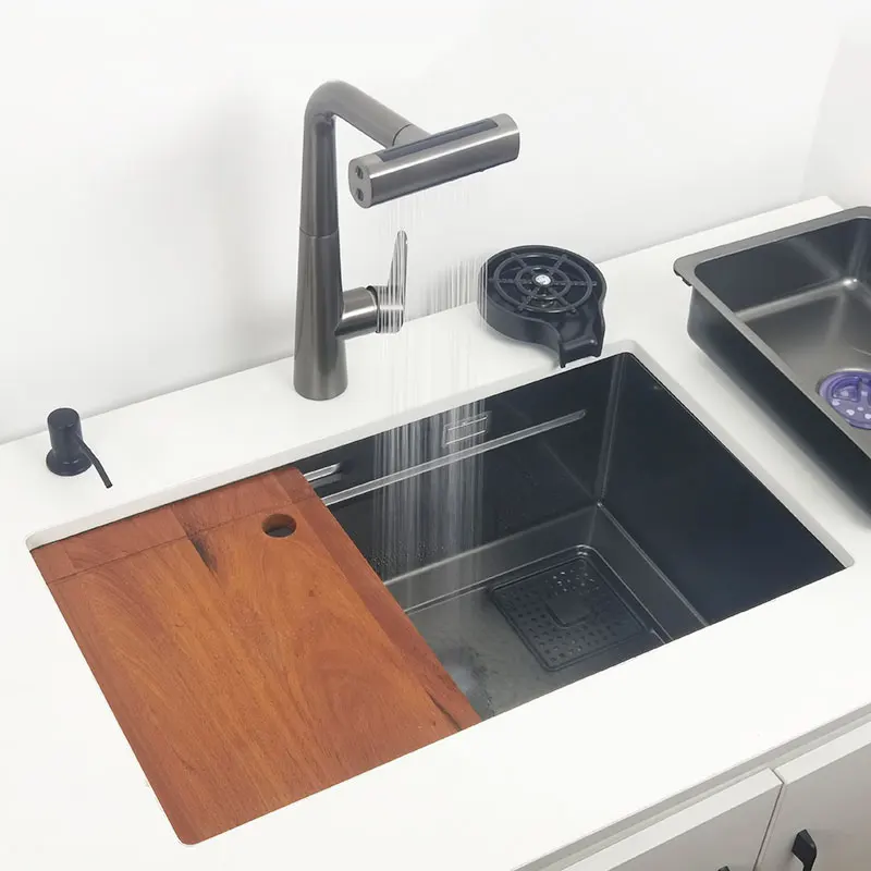 Undermount or Above Mount kitchen sink Matt black Nano Washing Basin with chopping board Cup washer304 Stainless Steel sinks 2