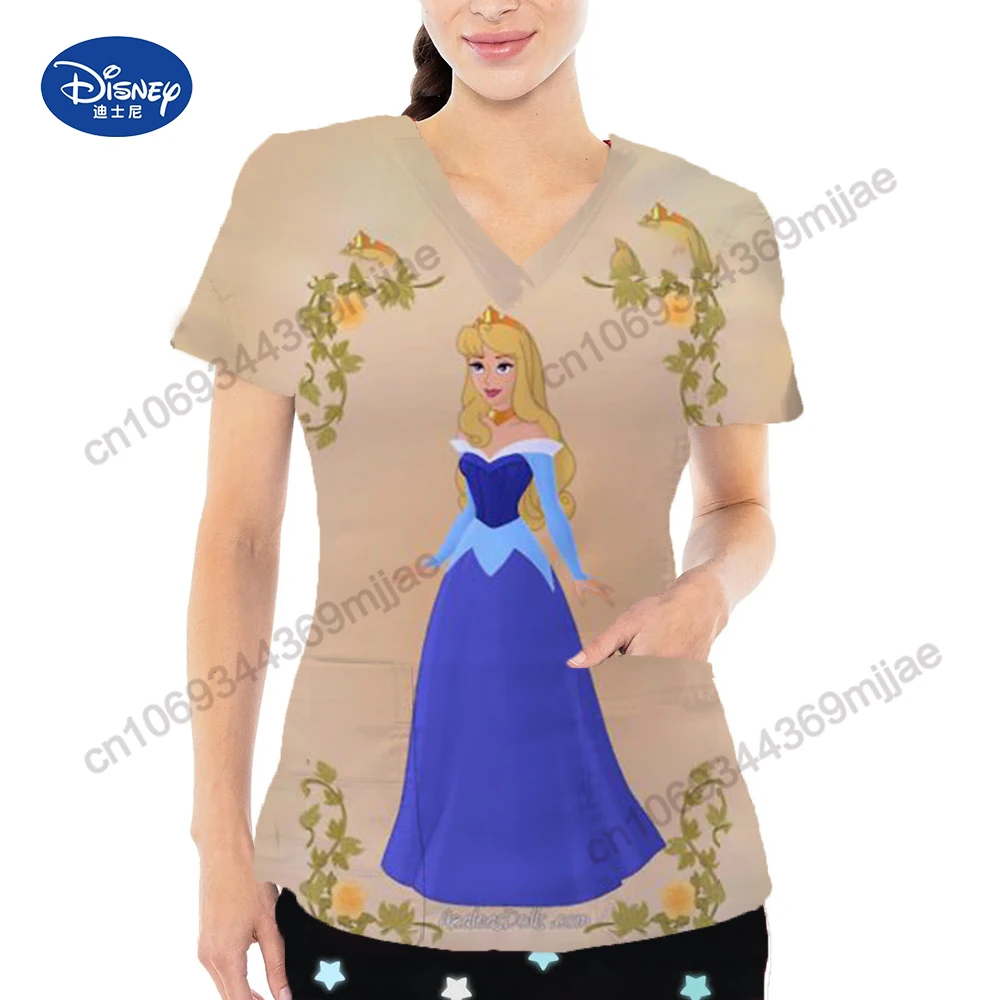 Maglietta con scollo a v tascabile Disney maglietta da donna abbigliamento donna Top estivo per donna 2023 abbigliamento giapponese Y2k Graphic Tee Crop Top