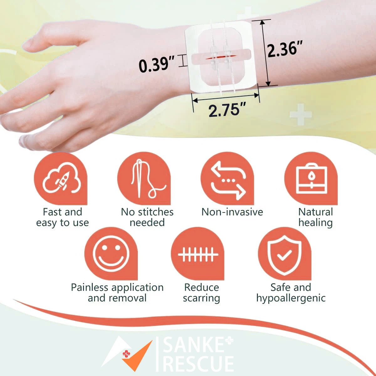 2шт Зіп-смужки для безшовного закриття ран Sanke Rescue стяжки для