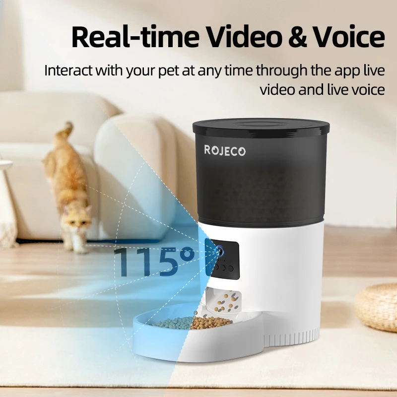 ROJECO 3L 자동 애완 동물 피더 (카르멘 포함) 개를위한 스마트 고양이 식품 디스펜서 고양이를위한 WIFI 충전식 피더 원격 먹이