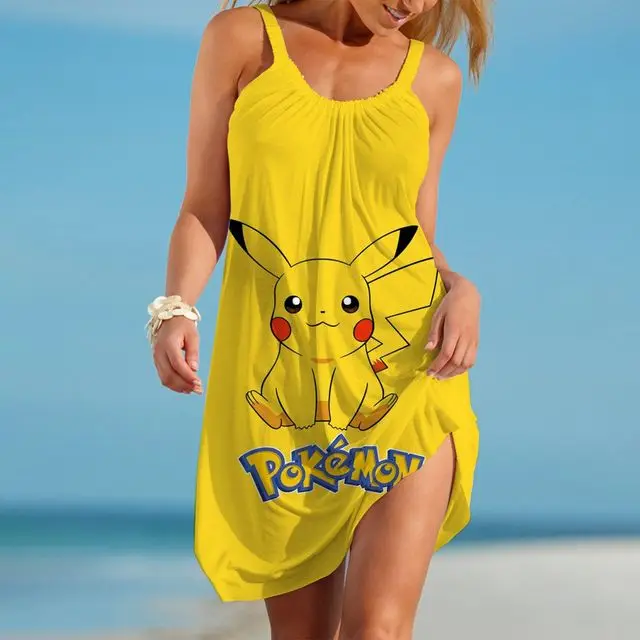 

Pokemon Elegant Dresses for Women 2023 Sexy Dress Loose Sleeveless Pikachu Sling Boho Y2k Women's Summer Sundresses Party Midi