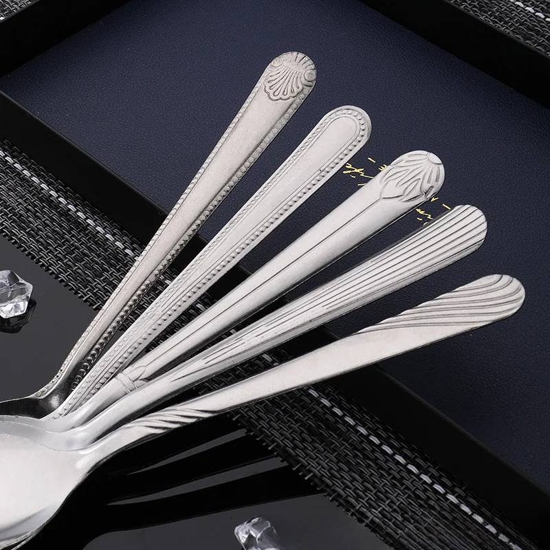 Home Dining Stainless Steel Spoon Student Canteen Meal Spoon Creative Pattern Stainless Steel