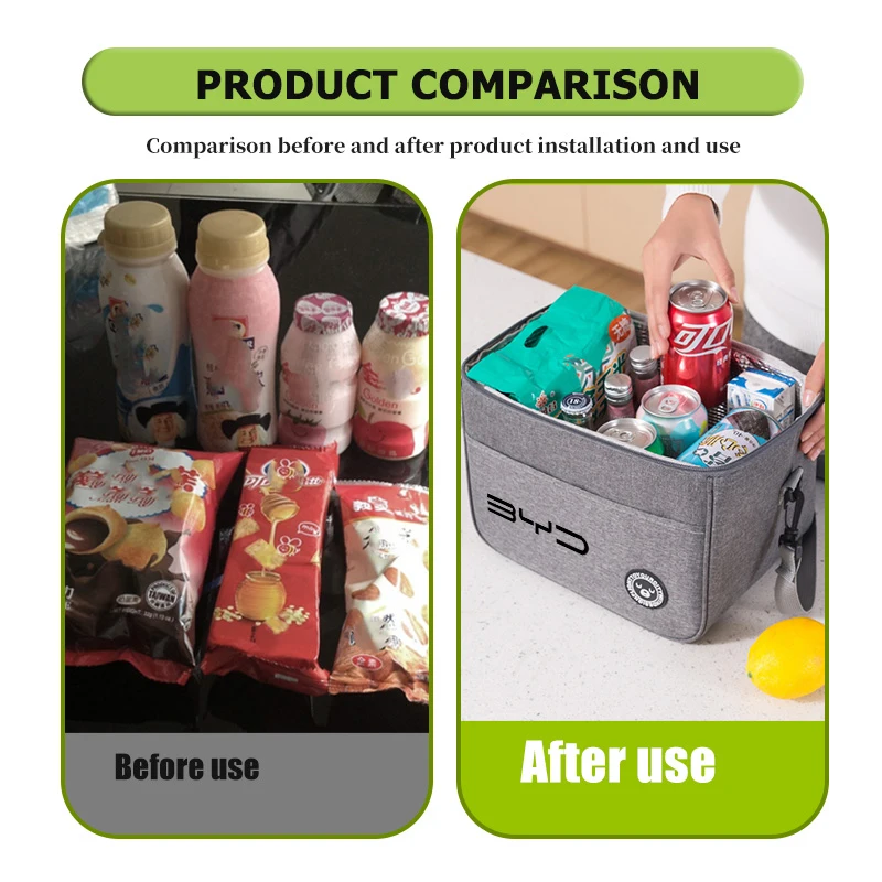 차량용 도시락 보관 가방 방수 가방 도시락 가방 피크닉 음식 보온 가방 BYD Atto F0 G3 I3 Ea1 F3 E6 Yuan Plus Song Max Tang Dmi용