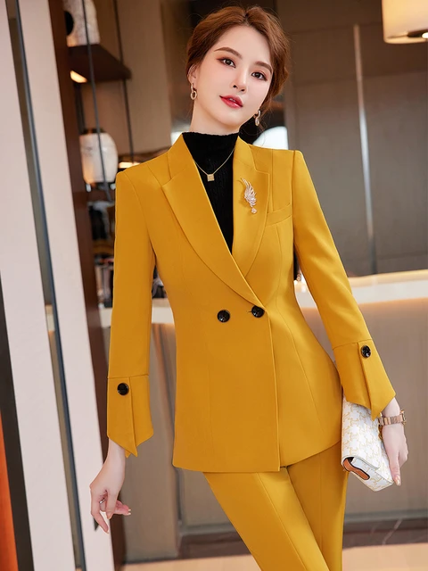 Formal Ladies Yellow Blazer Women Business Suits Pant and Jacket Sets Work  Wear Office Pantsuits OL Styles - AliExpress