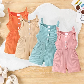 Summer 0-4 Years Old Baby Girls Baby Soft And Comfortable Simple Beautiful Multi-Color Pit Strip Vest Onesie 1