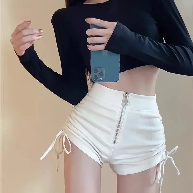 Sexy Girl Shorts for women Spring Autumn Tight Elastic Hot Pants Slim All Match Female Black High Waisted White Zipper Shorts