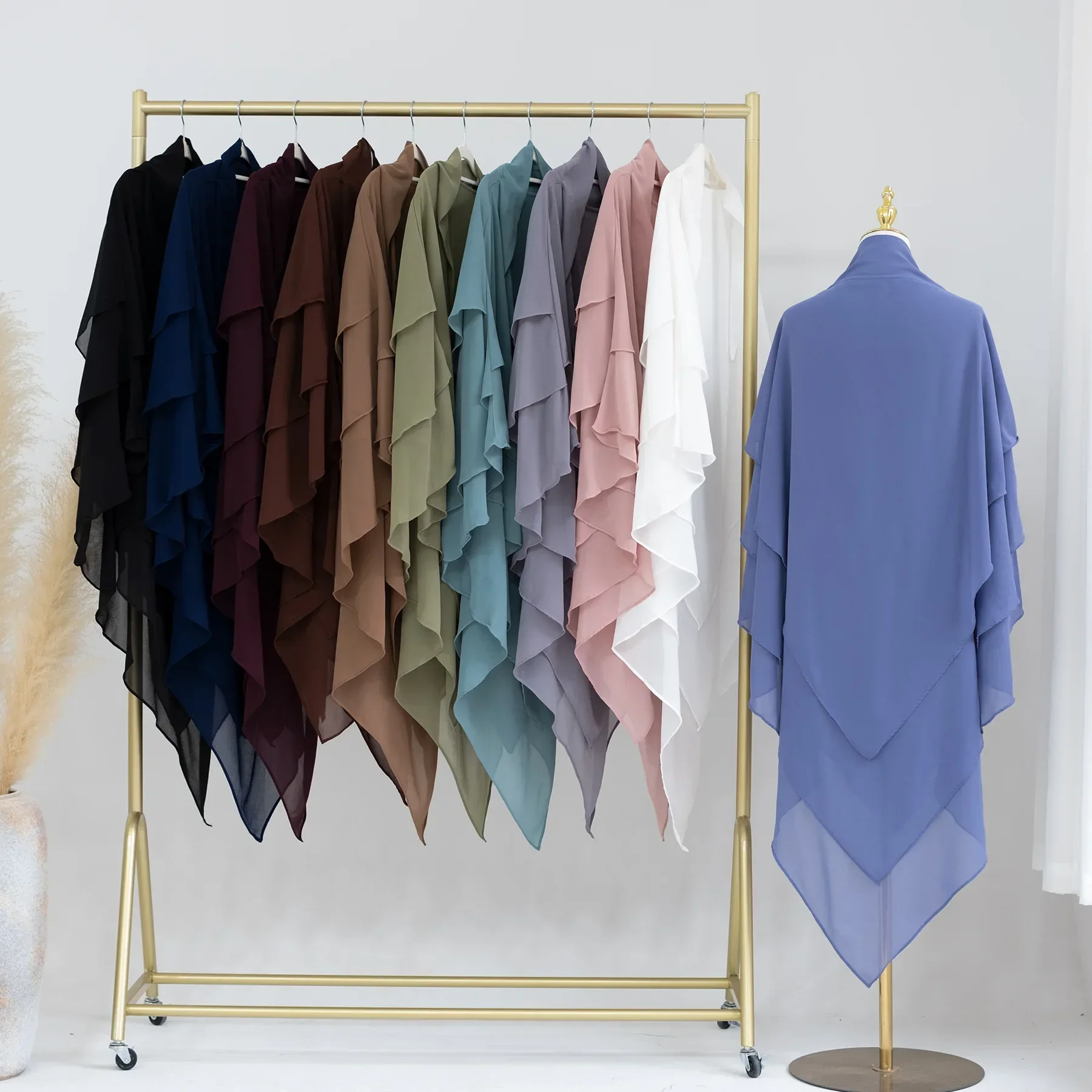 3 Layer Chiffon Long Khimar for Muslim Women Hijab Prayer Jilbab Eid Hijabs Headscarf Shawl Veil Djellaba Niqab Islamic Clothing