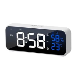 Enhanced Multi-Function Digital Alarm Clock with Temperature, Humidity, and Dual Alarms (White)